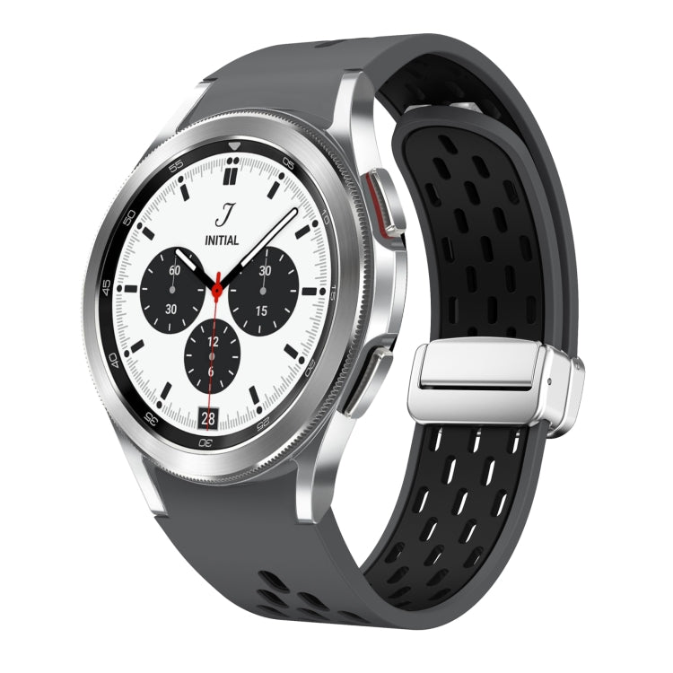Two Color Magnetic Folding Silver Buckle Silicone Watch Band, For Samsung Galaxy Watch 4 40 / 44mm, For Samsung Galaxy Watch 4 Classic 42 / 46mm