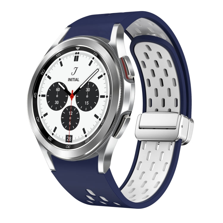 Two Color Magnetic Folding Silver Buckle Silicone Watch Band, For Samsung Galaxy Watch 4 40 / 44mm, For Samsung Galaxy Watch 4 Classic 42 / 46mm
