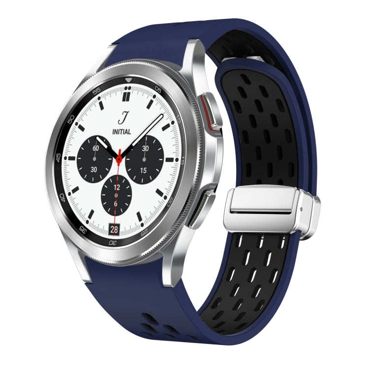 Two Color Magnetic Folding Silver Buckle Silicone Watch Band, For Samsung Galaxy Watch 4 40 / 44mm, For Samsung Galaxy Watch 4 Classic 42 / 46mm