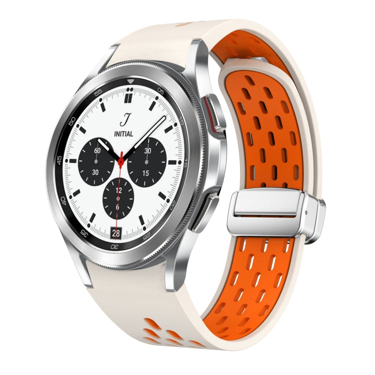 Two Color Magnetic Folding Silver Buckle Silicone Watch Band, For Samsung Galaxy Watch 4 40 / 44mm, For Samsung Galaxy Watch 4 Classic 42 / 46mm