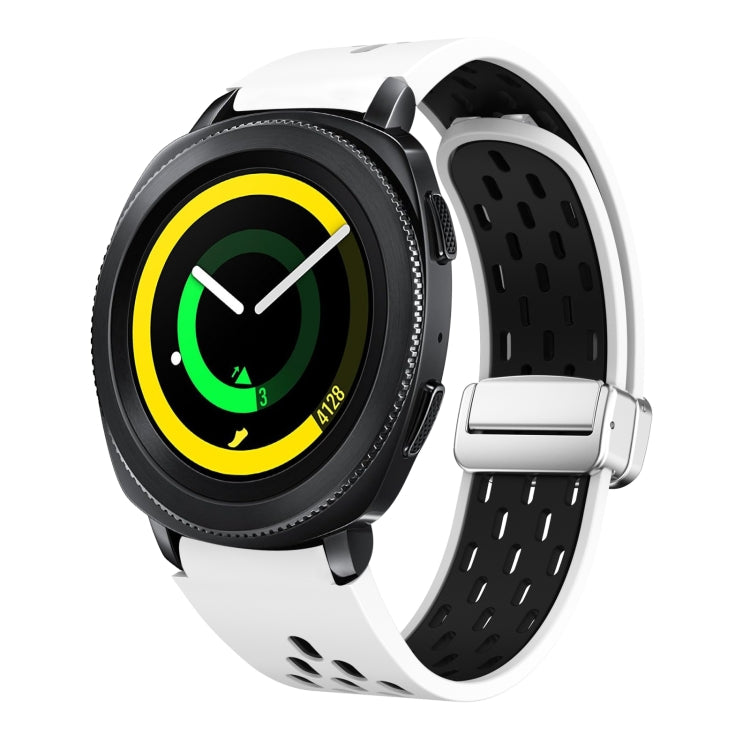Two Color Magnetic Folding Silver Buckle Silicone Watch Band, For Samsung Galaxy Gear Sport, For Samsung Galaxy Watch Active 2
