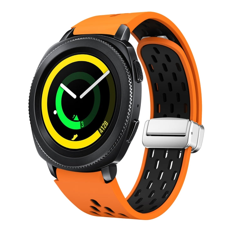 Two Color Magnetic Folding Silver Buckle Silicone Watch Band, For Samsung Galaxy Gear Sport, For Samsung Galaxy Watch Active 2