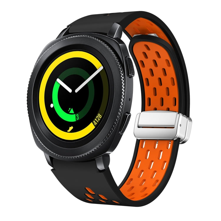 Two Color Magnetic Folding Silver Buckle Silicone Watch Band, For Samsung Galaxy Gear Sport, For Samsung Galaxy Watch Active 2