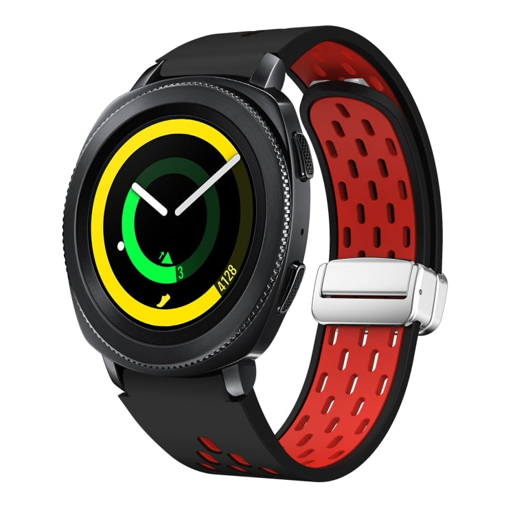 Two Color Magnetic Folding Silver Buckle Silicone Watch Band, For Samsung Galaxy Gear Sport, For Samsung Galaxy Watch Active 2