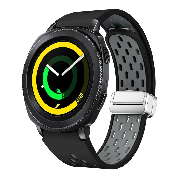 Two Color Magnetic Folding Silver Buckle Silicone Watch Band, For Samsung Galaxy Gear Sport, For Samsung Galaxy Watch Active 2