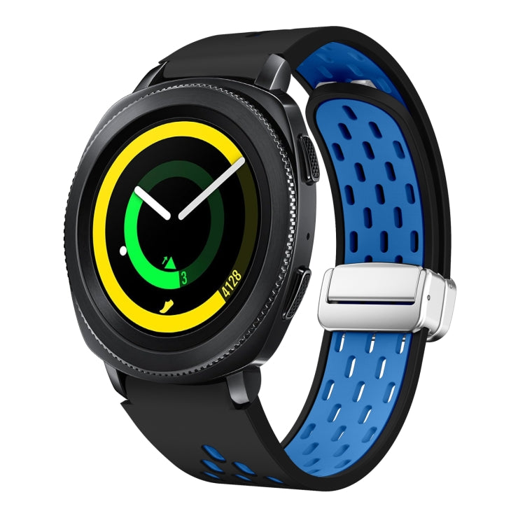 Two Color Magnetic Folding Silver Buckle Silicone Watch Band, For Samsung Galaxy Gear Sport, For Samsung Galaxy Watch Active 2