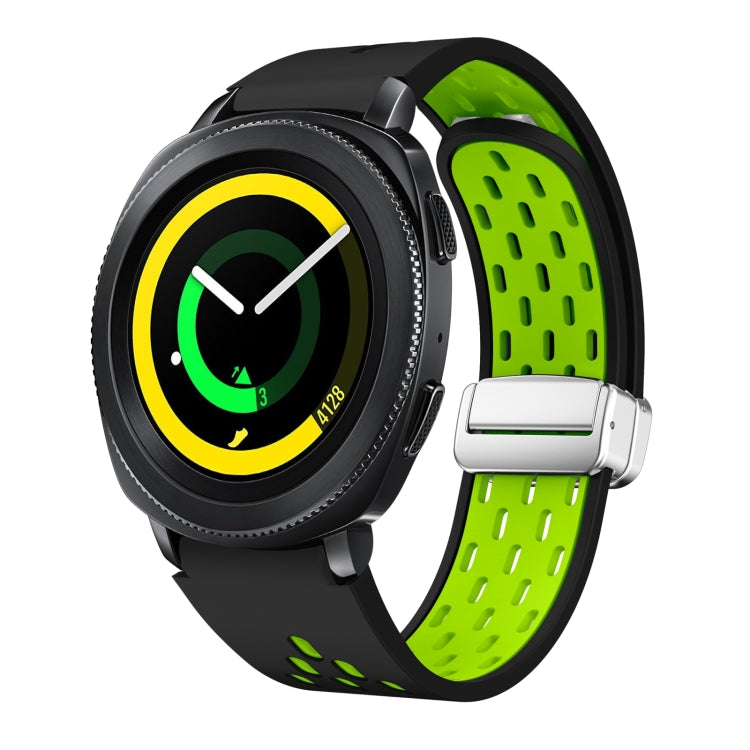 Two Color Magnetic Folding Silver Buckle Silicone Watch Band, For Samsung Galaxy Gear Sport, For Samsung Galaxy Watch Active 2