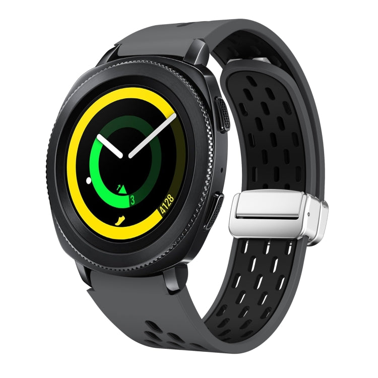 Two Color Magnetic Folding Silver Buckle Silicone Watch Band, For Samsung Galaxy Gear Sport, For Samsung Galaxy Watch Active 2