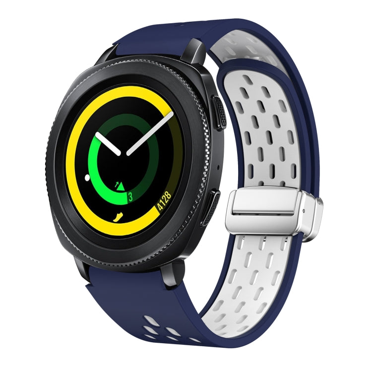 Two Color Magnetic Folding Silver Buckle Silicone Watch Band, For Samsung Galaxy Gear Sport, For Samsung Galaxy Watch Active 2