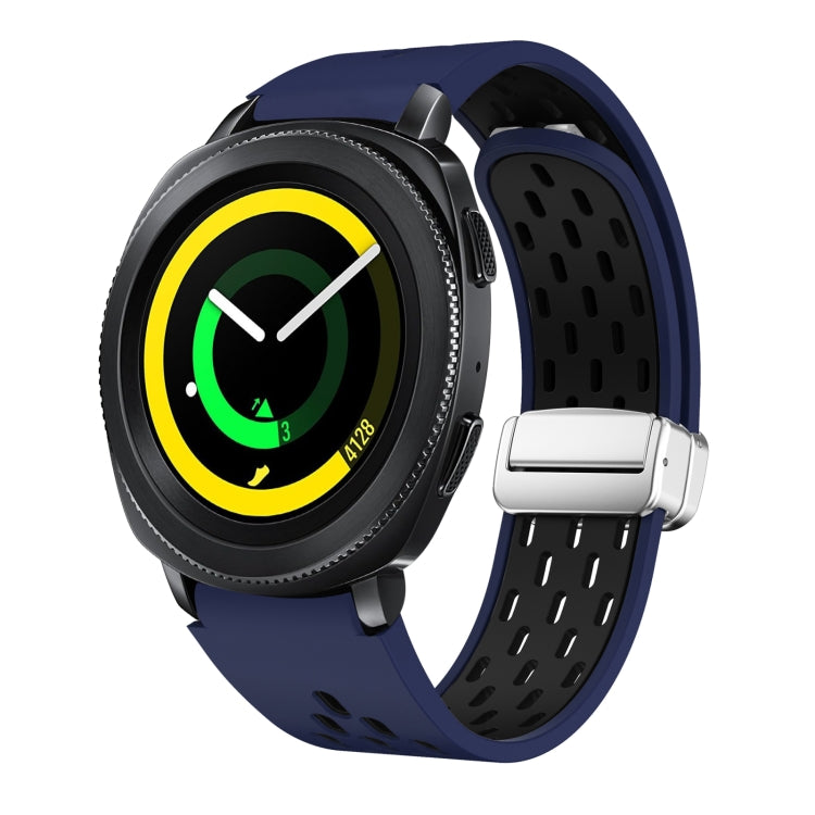 Two Color Magnetic Folding Silver Buckle Silicone Watch Band, For Samsung Galaxy Gear Sport, For Samsung Galaxy Watch Active 2