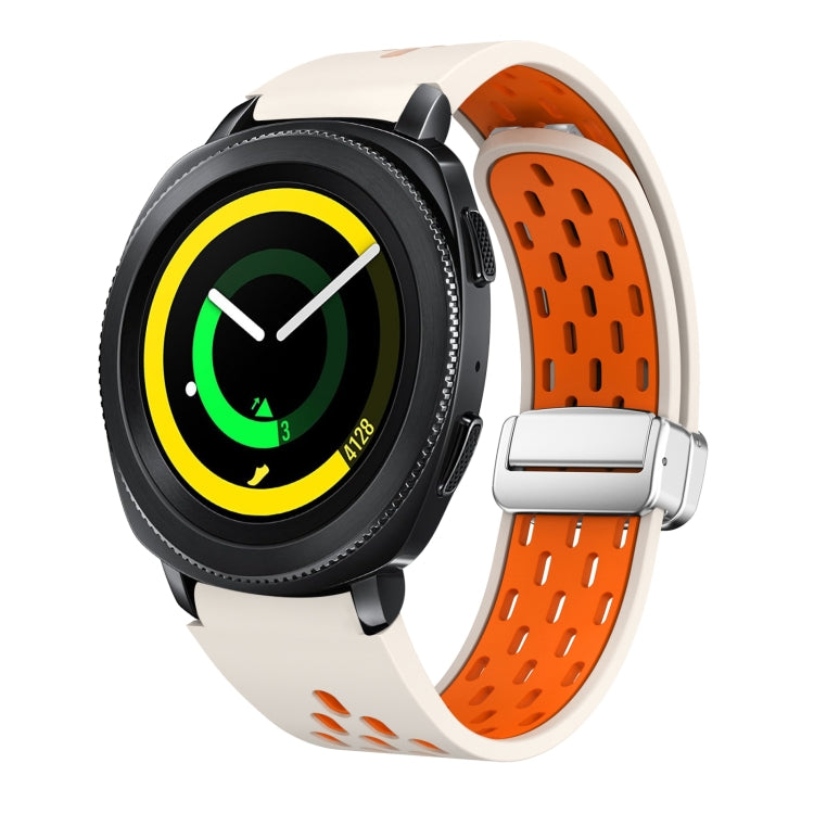 Two Color Magnetic Folding Silver Buckle Silicone Watch Band, For Samsung Galaxy Gear Sport, For Samsung Galaxy Watch Active 2