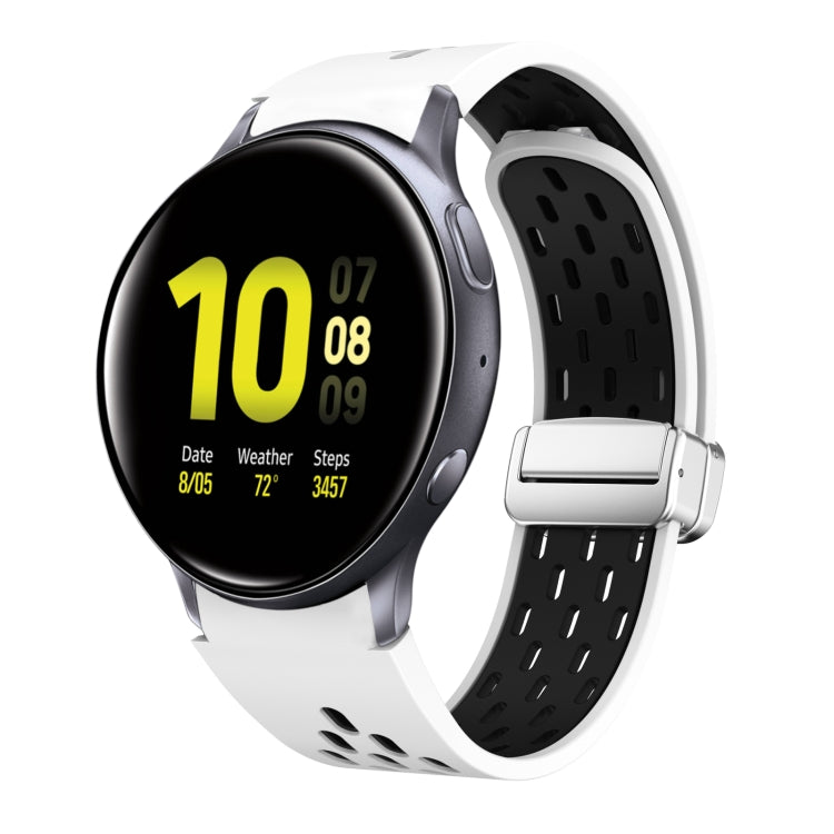 Two Color Magnetic Folding Silver Buckle Silicone Watch Band, For Samsung Galaxy Gear Sport, For Samsung Galaxy Watch Active 2