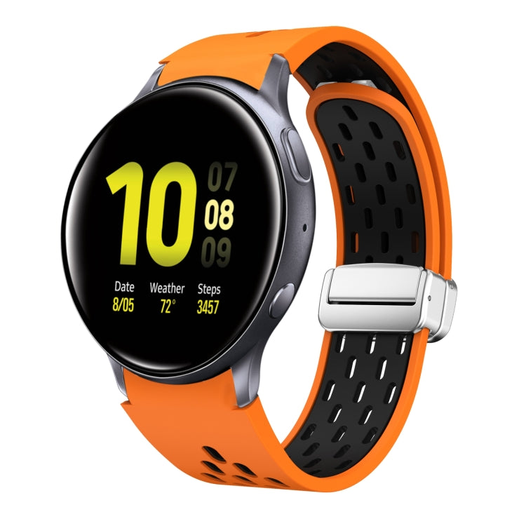 Two Color Magnetic Folding Silver Buckle Silicone Watch Band, For Samsung Galaxy Gear Sport, For Samsung Galaxy Watch Active 2