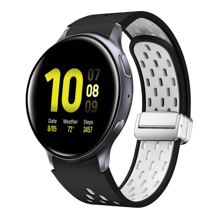 Two Color Magnetic Folding Silver Buckle Silicone Watch Band, For Samsung Galaxy Gear Sport, For Samsung Galaxy Watch Active 2