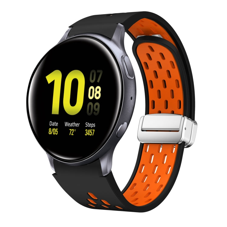 Two Color Magnetic Folding Silver Buckle Silicone Watch Band, For Samsung Galaxy Gear Sport, For Samsung Galaxy Watch Active 2