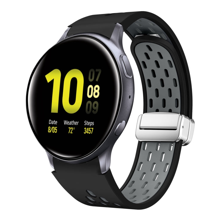 Two Color Magnetic Folding Silver Buckle Silicone Watch Band, For Samsung Galaxy Gear Sport, For Samsung Galaxy Watch Active 2