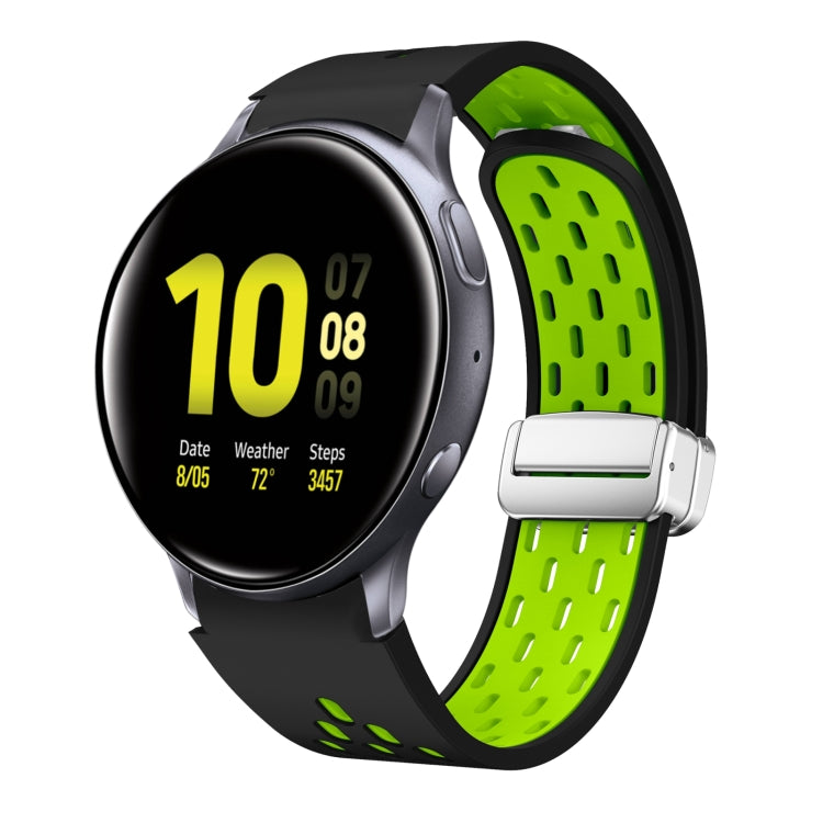 Two Color Magnetic Folding Silver Buckle Silicone Watch Band, For Samsung Galaxy Gear Sport, For Samsung Galaxy Watch Active 2
