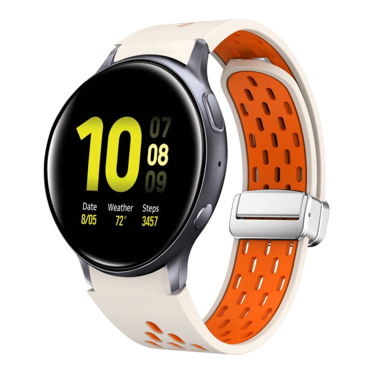 Two Color Magnetic Folding Silver Buckle Silicone Watch Band, For Samsung Galaxy Gear Sport, For Samsung Galaxy Watch Active 2
