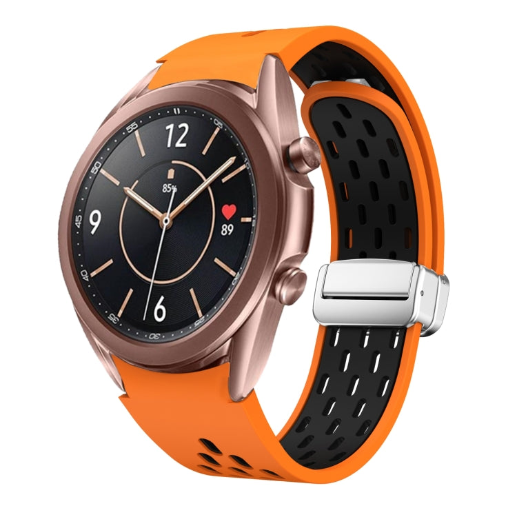 Two Color Magnetic Folding Silver Buckle Silicone Watch Band, For Samsung Galaxy Watch 3 41mm, For Samsung Galaxy Watch Active