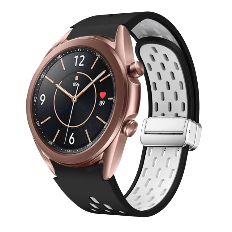 Two Color Magnetic Folding Silver Buckle Silicone Watch Band, For Samsung Galaxy Watch 3 41mm, For Samsung Galaxy Watch Active