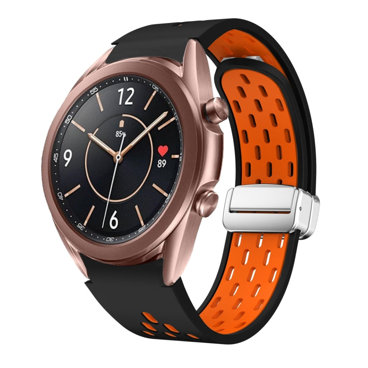 Two Color Magnetic Folding Silver Buckle Silicone Watch Band, For Samsung Galaxy Watch 3 41mm, For Samsung Galaxy Watch Active