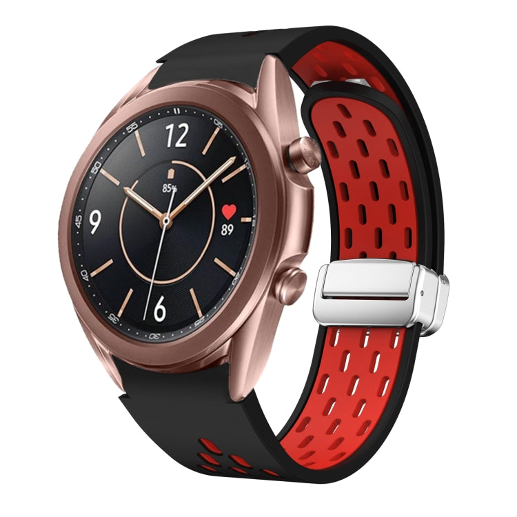 Two Color Magnetic Folding Silver Buckle Silicone Watch Band, For Samsung Galaxy Watch 3 41mm, For Samsung Galaxy Watch Active