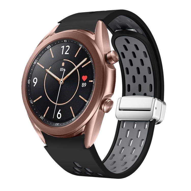 Two Color Magnetic Folding Silver Buckle Silicone Watch Band, For Samsung Galaxy Watch 3 41mm, For Samsung Galaxy Watch Active