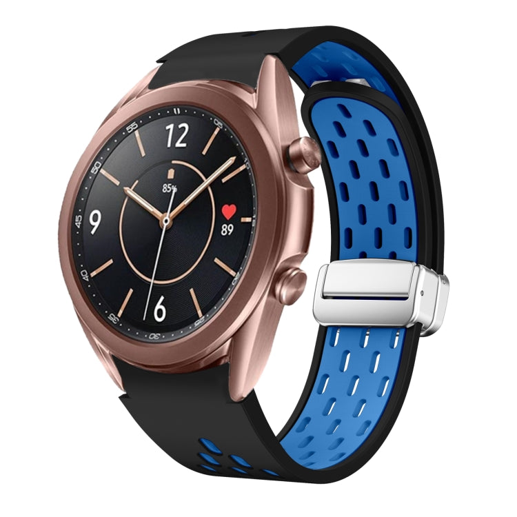 Two Color Magnetic Folding Silver Buckle Silicone Watch Band, For Samsung Galaxy Watch 3 41mm, For Samsung Galaxy Watch Active