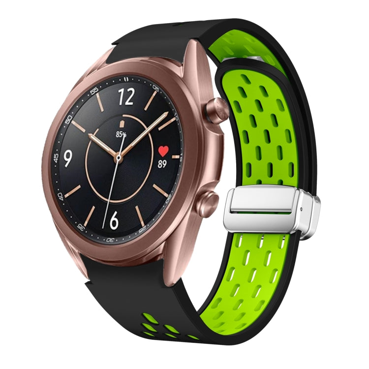 Two Color Magnetic Folding Silver Buckle Silicone Watch Band, For Samsung Galaxy Watch 3 41mm, For Samsung Galaxy Watch Active