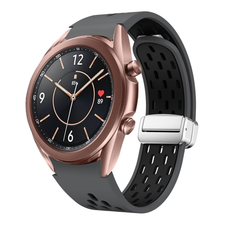 Two Color Magnetic Folding Silver Buckle Silicone Watch Band, For Samsung Galaxy Watch 3 41mm, For Samsung Galaxy Watch Active