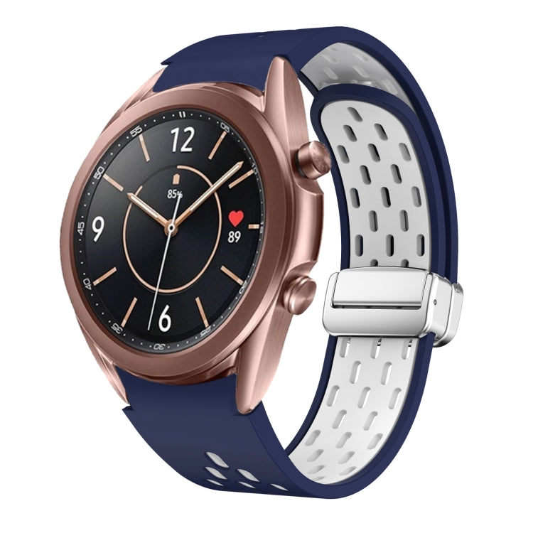 Two Color Magnetic Folding Silver Buckle Silicone Watch Band, For Samsung Galaxy Watch 3 41mm, For Samsung Galaxy Watch Active