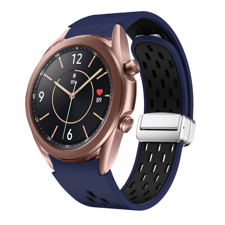 Two Color Magnetic Folding Silver Buckle Silicone Watch Band, For Samsung Galaxy Watch 3 41mm, For Samsung Galaxy Watch Active