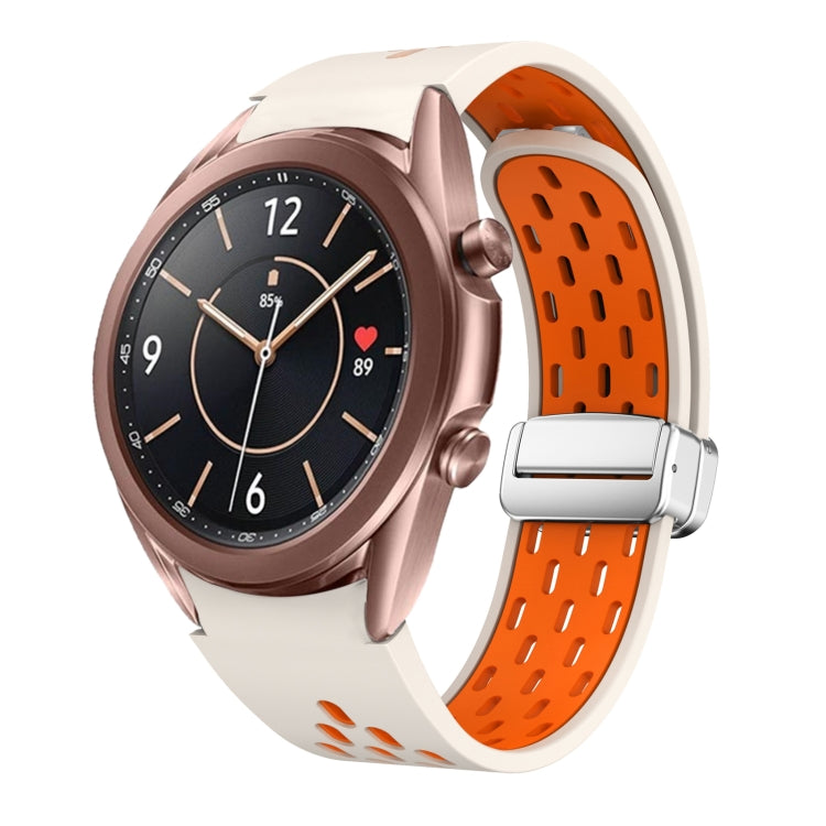 Two Color Magnetic Folding Silver Buckle Silicone Watch Band, For Samsung Galaxy Watch 3 41mm, For Samsung Galaxy Watch Active