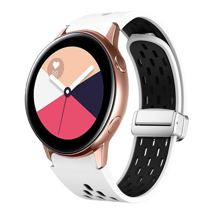 Two Color Magnetic Folding Silver Buckle Silicone Watch Band, For Samsung Galaxy Watch 3 41mm, For Samsung Galaxy Watch Active