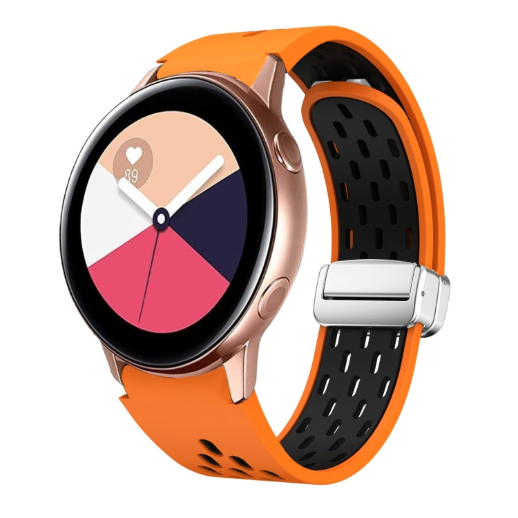 Two Color Magnetic Folding Silver Buckle Silicone Watch Band, For Samsung Galaxy Watch 3 41mm, For Samsung Galaxy Watch Active