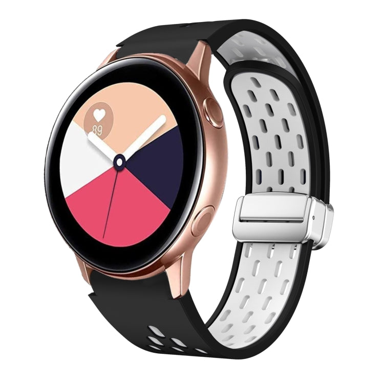 Two Color Magnetic Folding Silver Buckle Silicone Watch Band, For Samsung Galaxy Watch 3 41mm, For Samsung Galaxy Watch Active