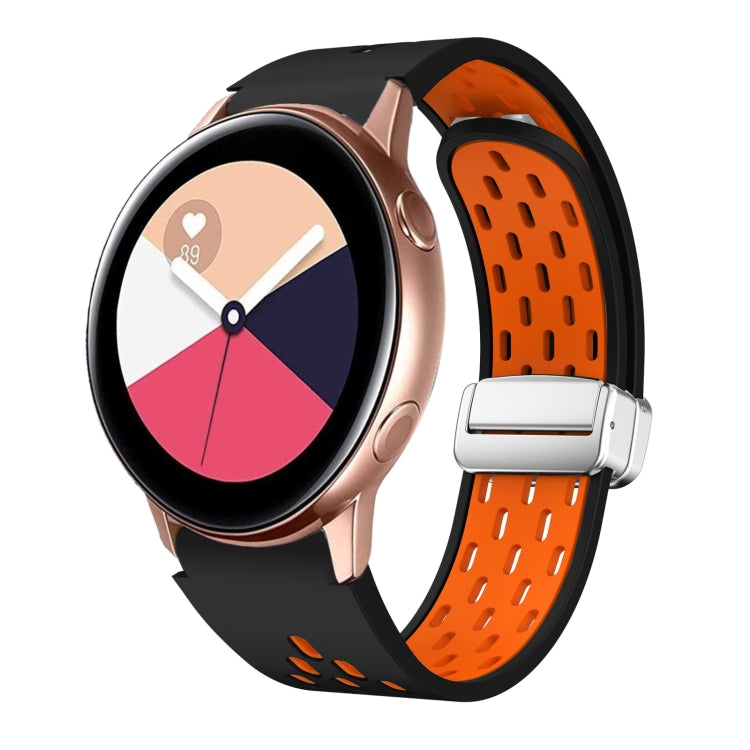 Two Color Magnetic Folding Silver Buckle Silicone Watch Band, For Samsung Galaxy Watch 3 41mm, For Samsung Galaxy Watch Active