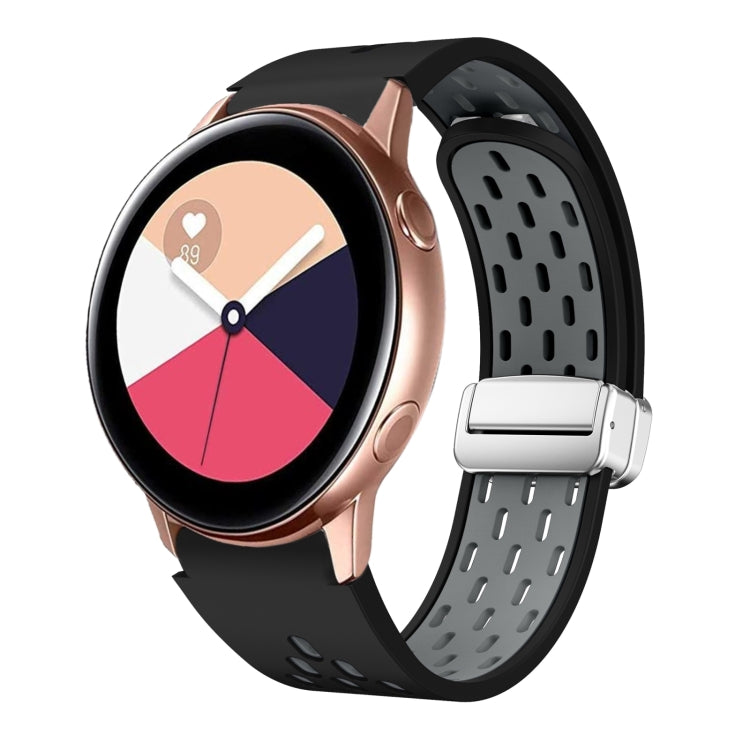 Two Color Magnetic Folding Silver Buckle Silicone Watch Band, For Samsung Galaxy Watch 3 41mm, For Samsung Galaxy Watch Active