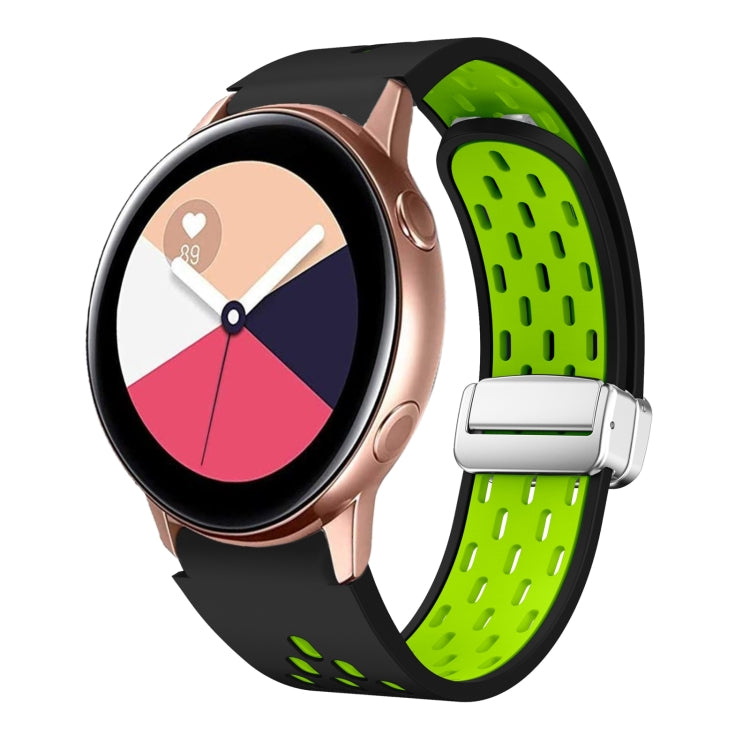 Two Color Magnetic Folding Silver Buckle Silicone Watch Band, For Samsung Galaxy Watch 3 41mm, For Samsung Galaxy Watch Active