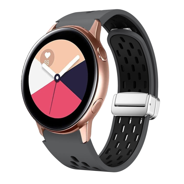 Two Color Magnetic Folding Silver Buckle Silicone Watch Band, For Samsung Galaxy Watch 3 41mm, For Samsung Galaxy Watch Active