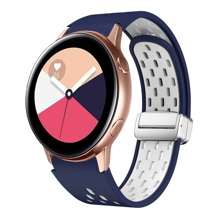 Two Color Magnetic Folding Silver Buckle Silicone Watch Band, For Samsung Galaxy Watch 3 41mm, For Samsung Galaxy Watch Active