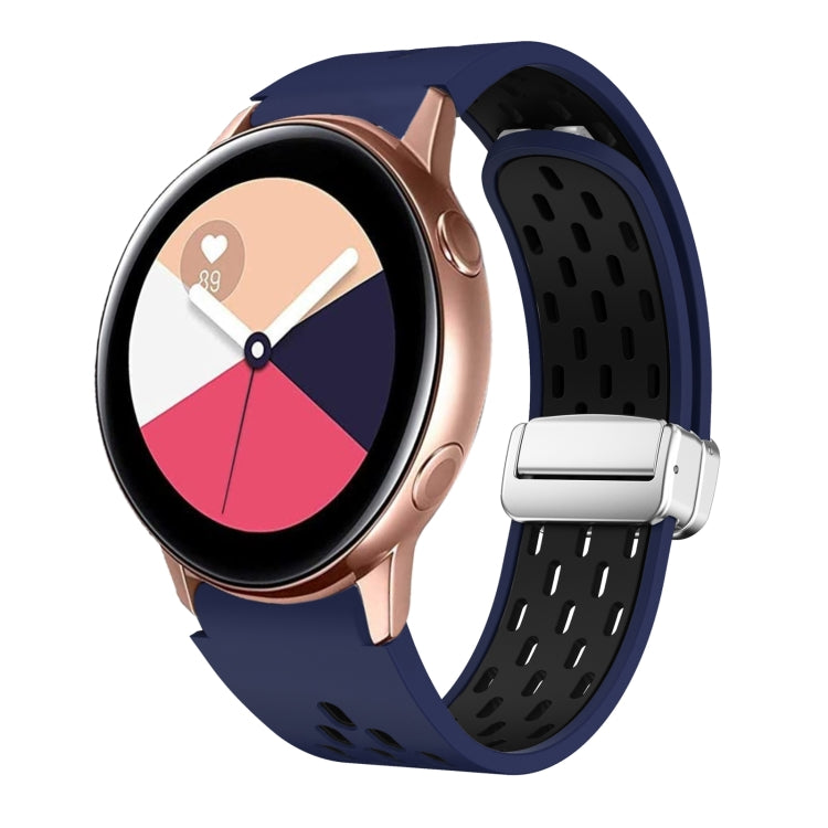 Two Color Magnetic Folding Silver Buckle Silicone Watch Band, For Samsung Galaxy Watch 3 41mm, For Samsung Galaxy Watch Active