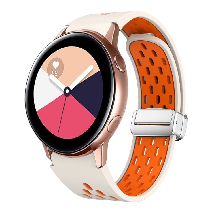 Two Color Magnetic Folding Silver Buckle Silicone Watch Band, For Samsung Galaxy Watch 3 41mm, For Samsung Galaxy Watch Active