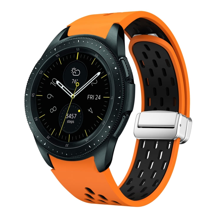 Two Color Magnetic Folding Silver Buckle Silicone Watch Band, For Samsung Galaxy Watch 42mm, For Samsung Gear S2 Classic