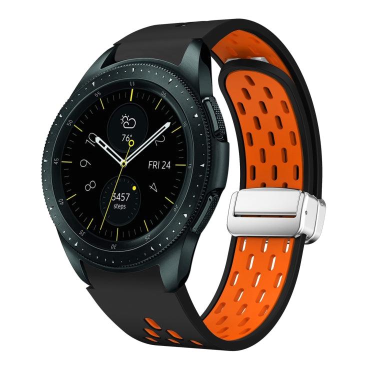 Two Color Magnetic Folding Silver Buckle Silicone Watch Band, For Samsung Galaxy Watch 42mm, For Samsung Gear S2 Classic