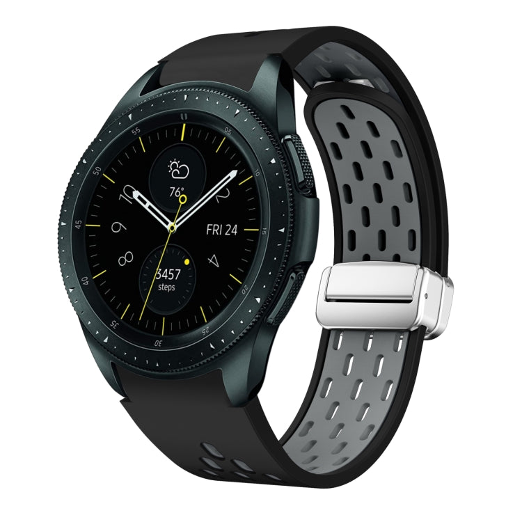 Two Color Magnetic Folding Silver Buckle Silicone Watch Band, For Samsung Galaxy Watch 42mm, For Samsung Gear S2 Classic
