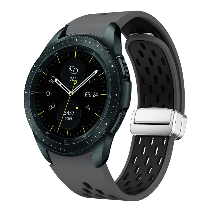Two Color Magnetic Folding Silver Buckle Silicone Watch Band, For Samsung Galaxy Watch 42mm, For Samsung Gear S2 Classic