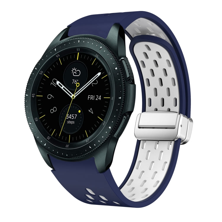 Two Color Magnetic Folding Silver Buckle Silicone Watch Band, For Samsung Galaxy Watch 42mm, For Samsung Gear S2 Classic