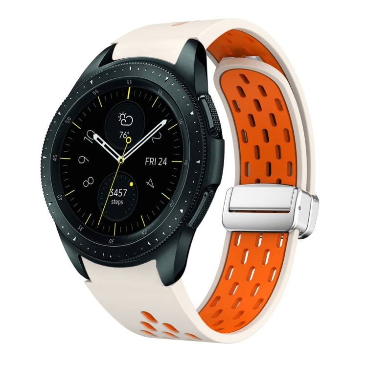 Two Color Magnetic Folding Silver Buckle Silicone Watch Band, For Samsung Galaxy Watch 42mm, For Samsung Gear S2 Classic