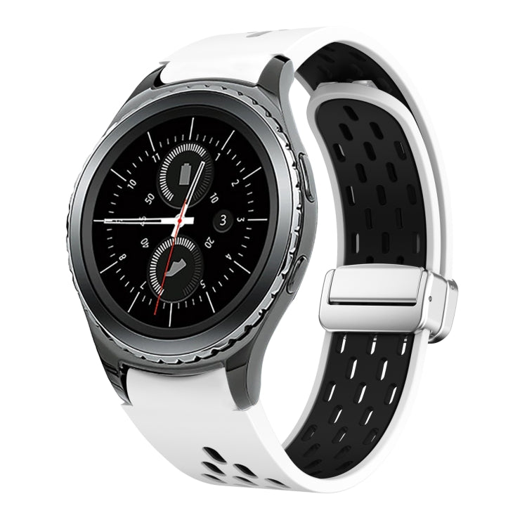 Two Color Magnetic Folding Silver Buckle Silicone Watch Band, For Samsung Galaxy Watch 42mm, For Samsung Gear S2 Classic